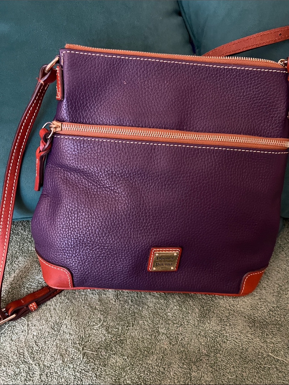 Dooney & Bourke Purple Leather Crossbody with Orange Trim - Picture 2 of 10